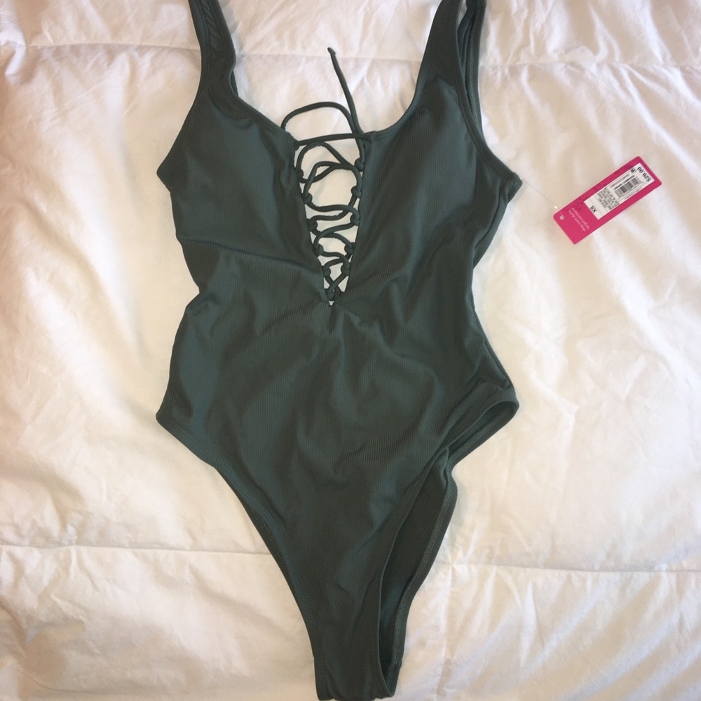 One piece lace up swimsuit